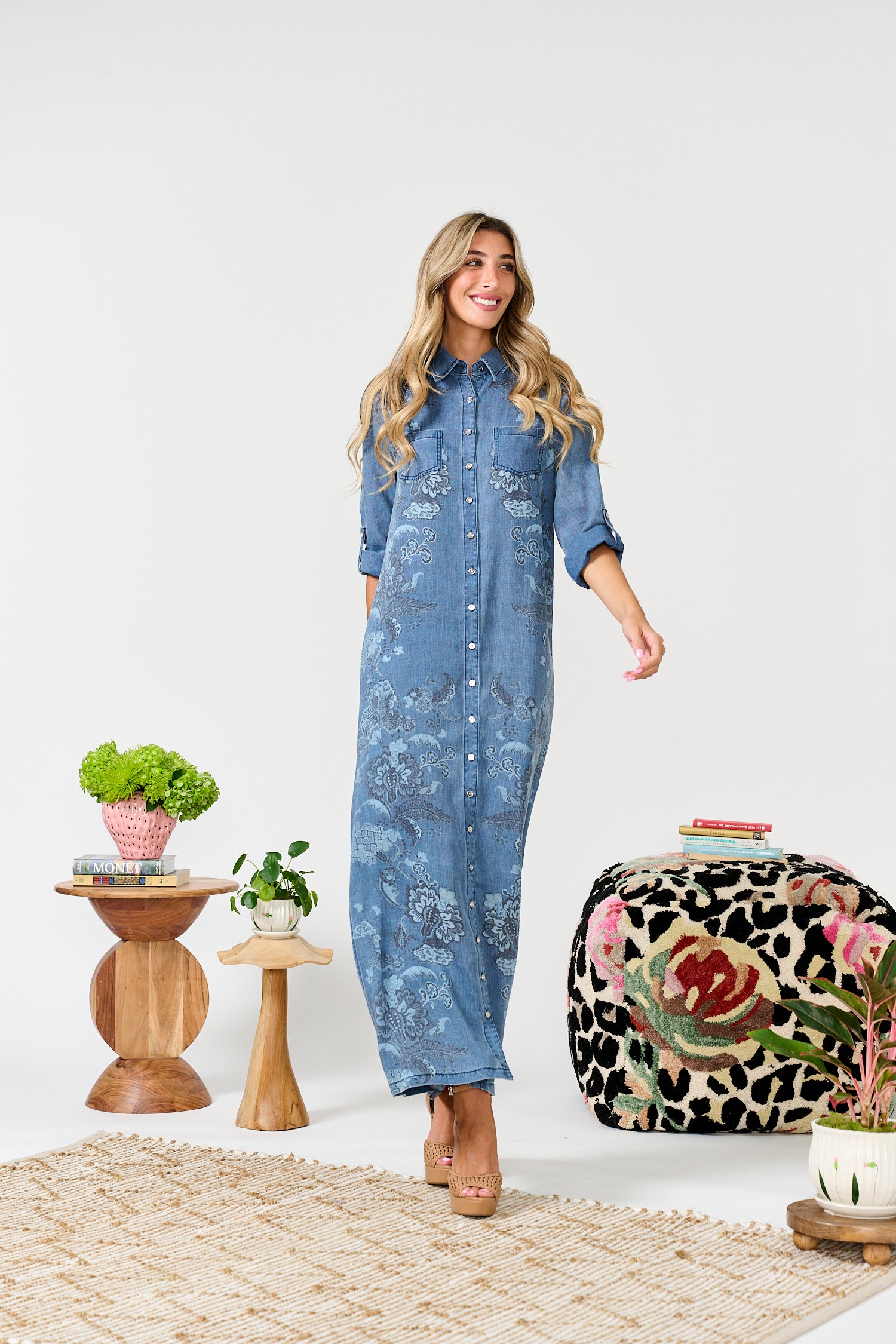 PAPER PARACHUTE CHAMBRAY FLORAL PRINT BUTTONDOWN DRESS