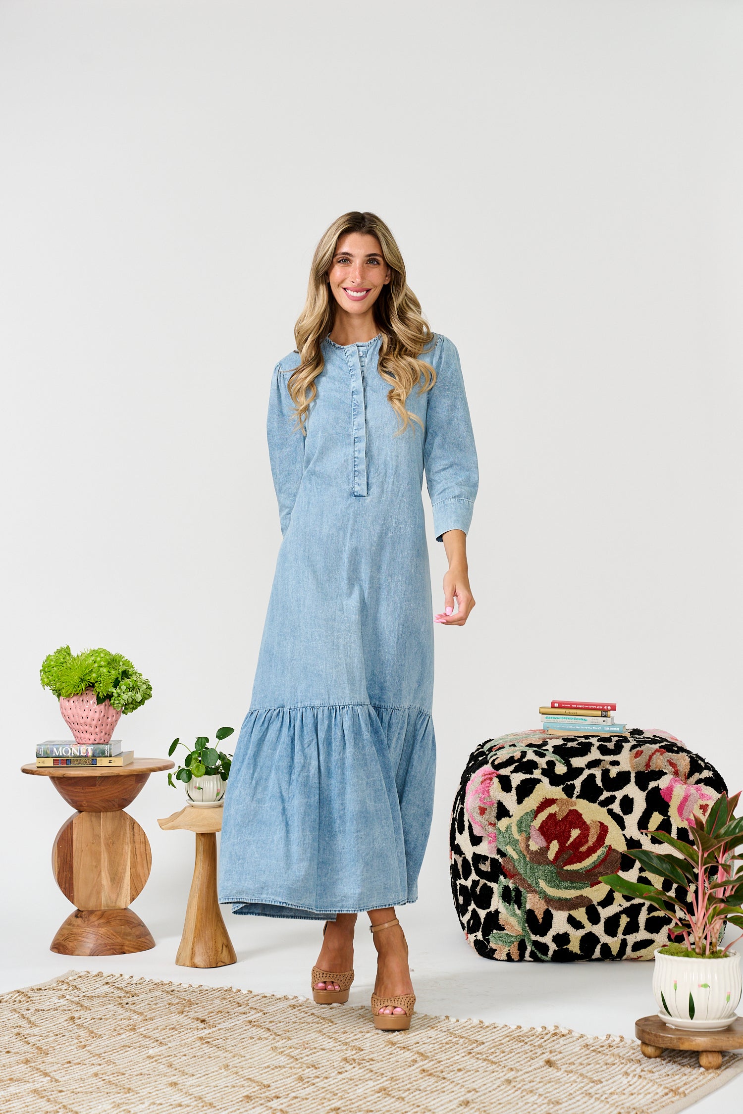PAPER PARACHUTE CHAMBRAY DROP RUFFLE DRESS