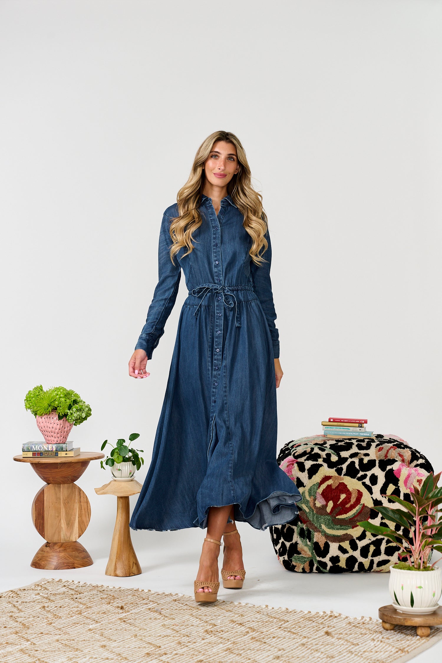 PAPER PARACHUTE CHAMBRAY DRAWSTRING DRESS W BACK TRIANGLE