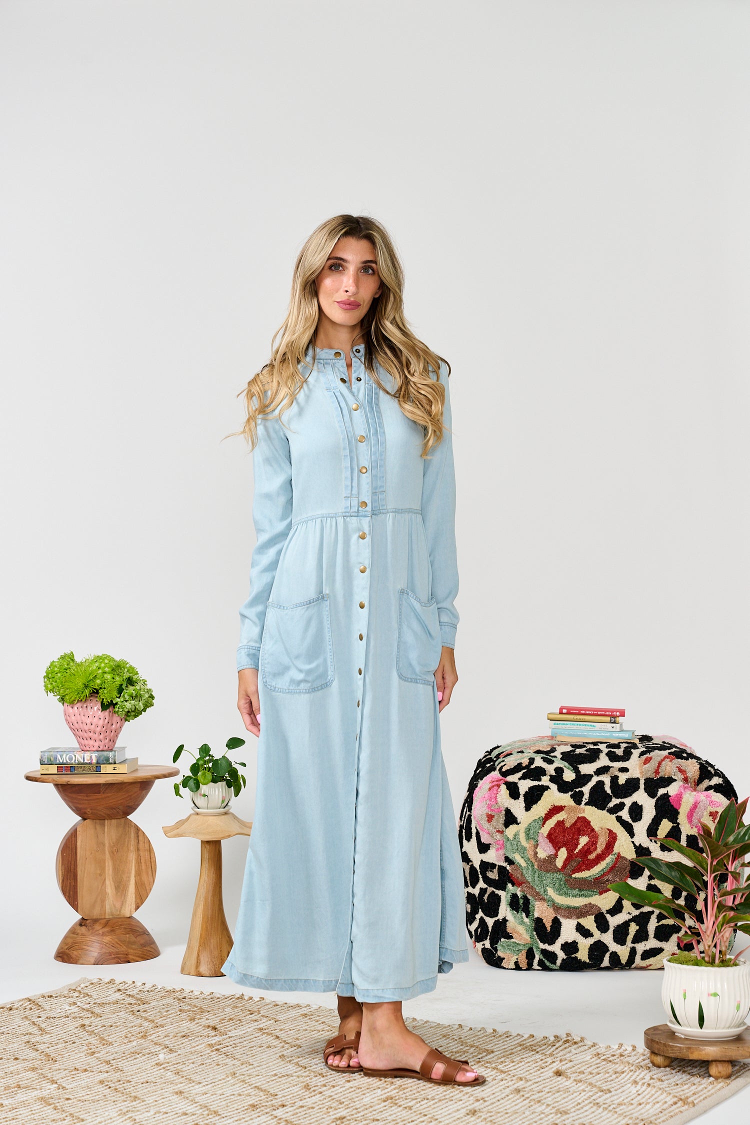 PAPER PARACHUTE CHAMBRAY SNAP DRESS W POCKETS