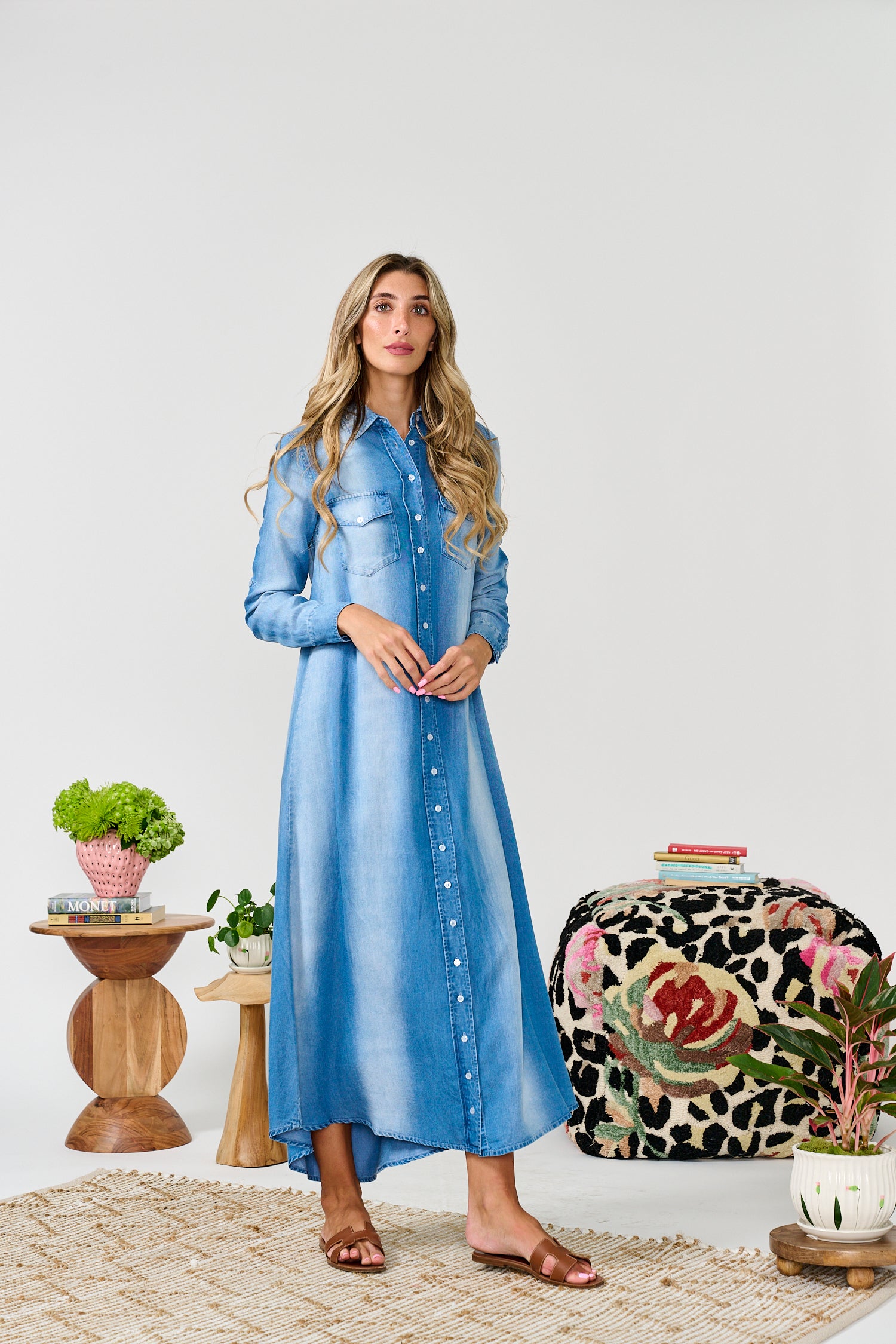 PAPER PARACHUTE ACID WASH BELTED CHAMBRAY DRESS