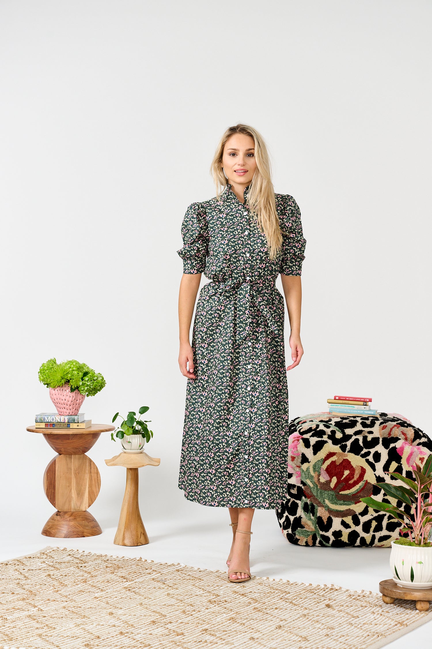PAPER PARACHUTE FLORAL BELTED BUTTONDOWN DRESS