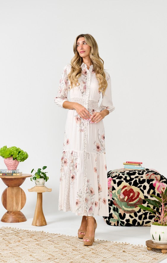 PAPER PARACHUTE FLORAL SMOCKED BUTTONDOWN DRESS