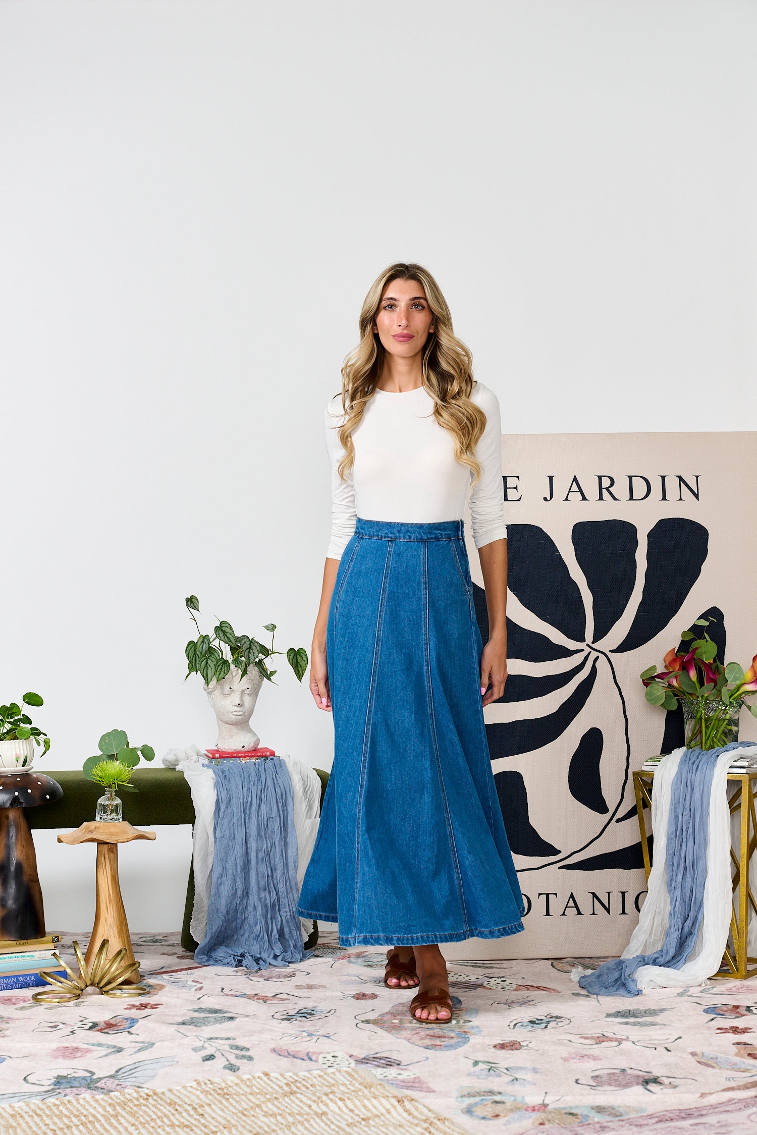 PAPER PARACHUTE PANELED DENIM SKIRTS