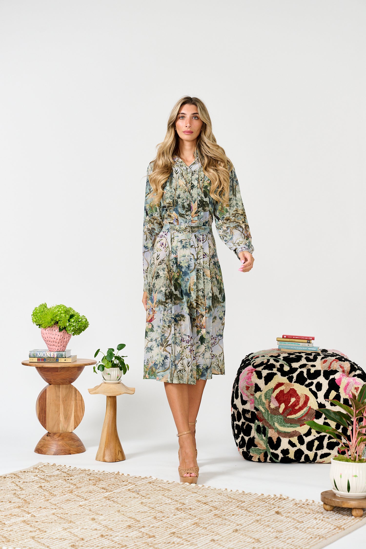 PAPER PARACHUTE FORREST PRINT PLEATED DRESS