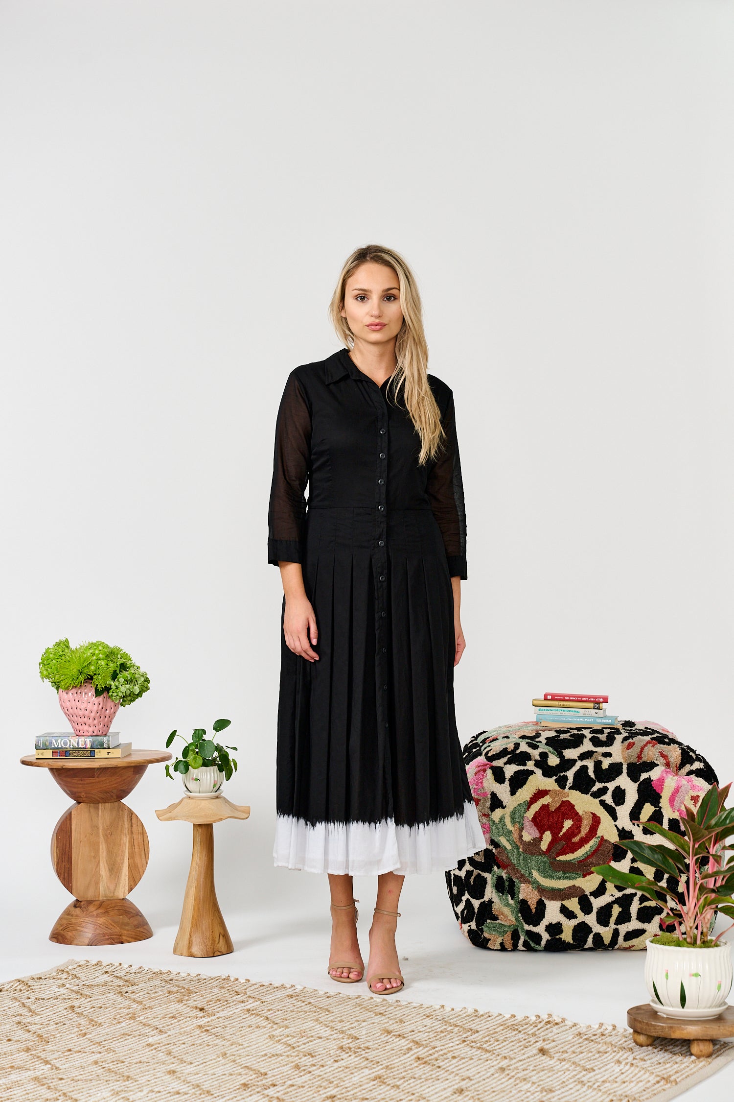 PAPER PARACHUTE SEWN PLEAT TIE DYE DRESS