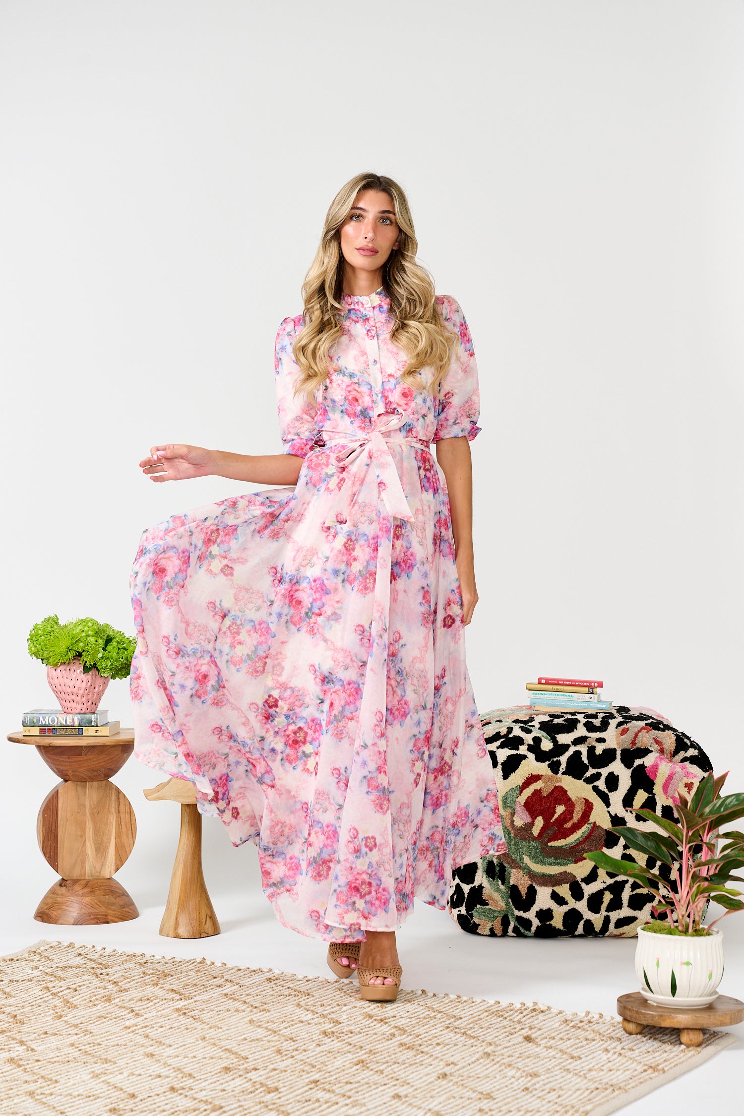 PASCAL CHIFFON OVERLAY FLORAL DRESS
