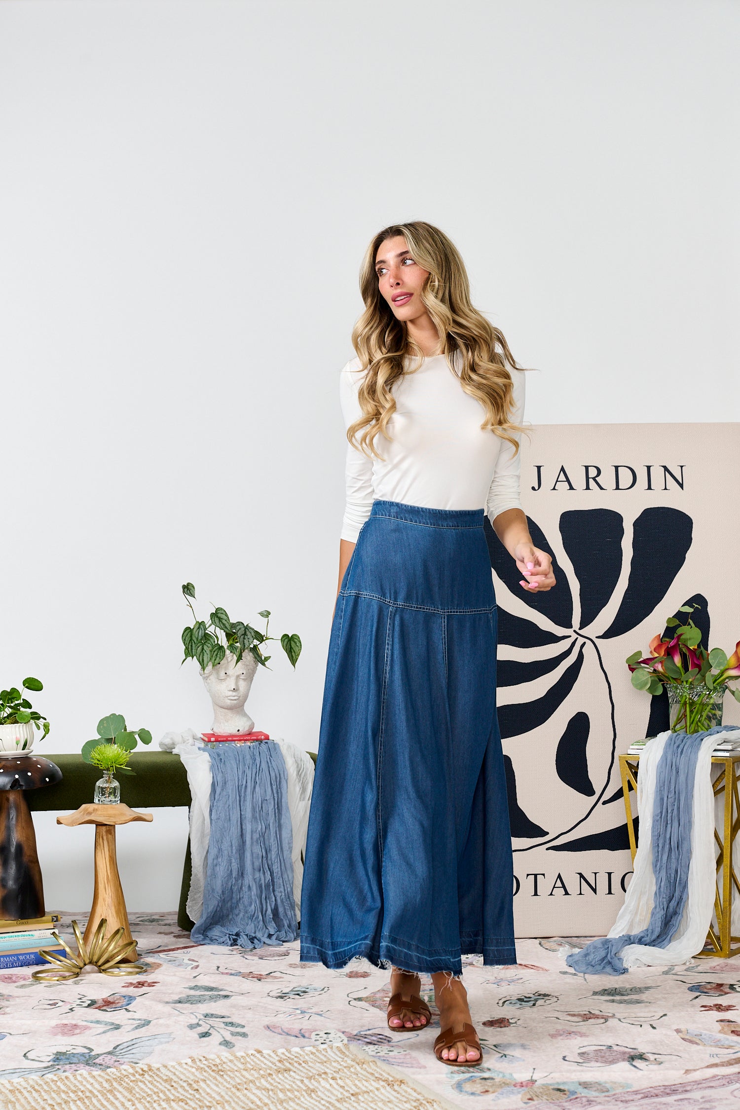 PASCAL CHAMBRAY SKIRT W STITCHING