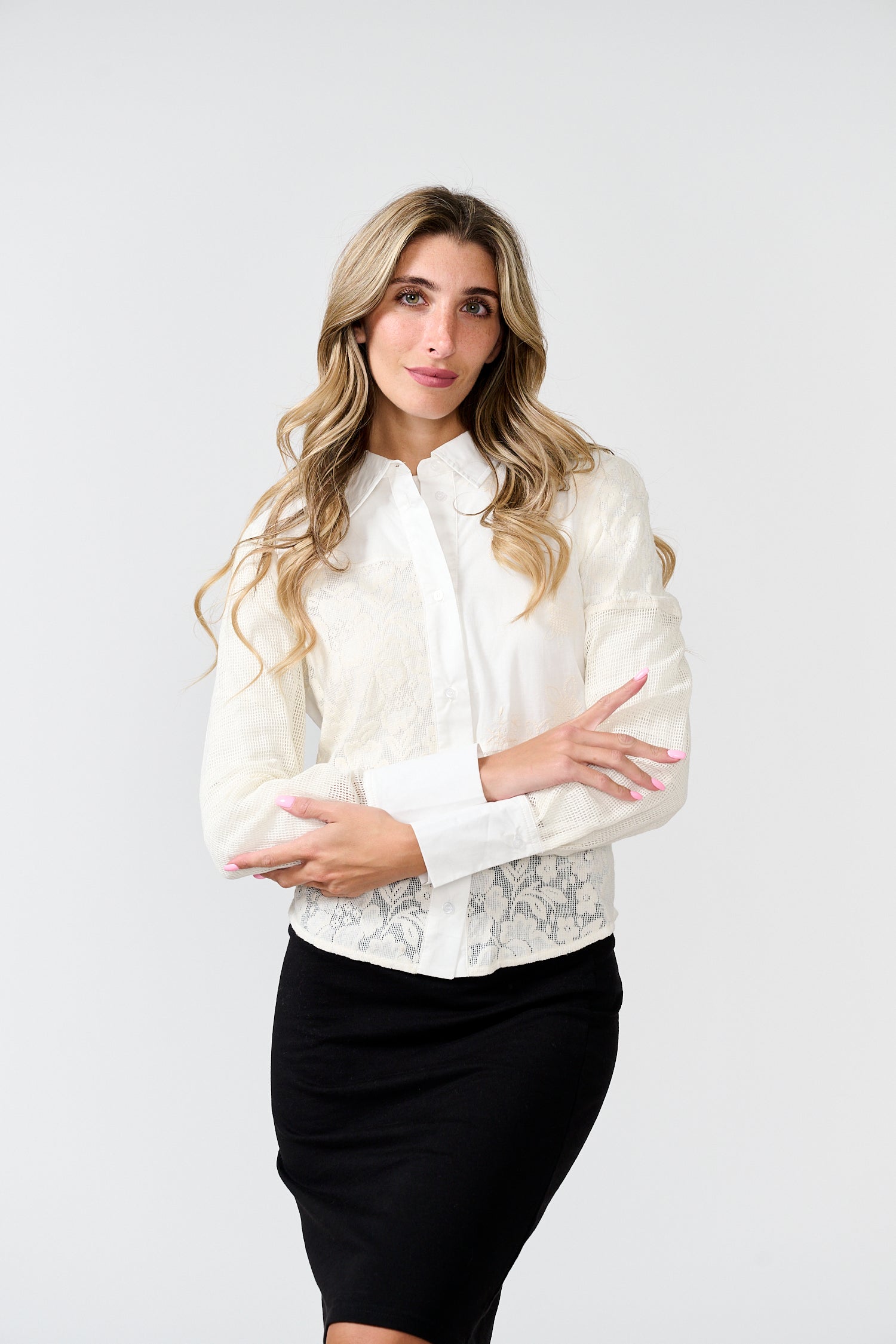 PARCELLE LACE PATCH BUTTONDOWN SHIRT
