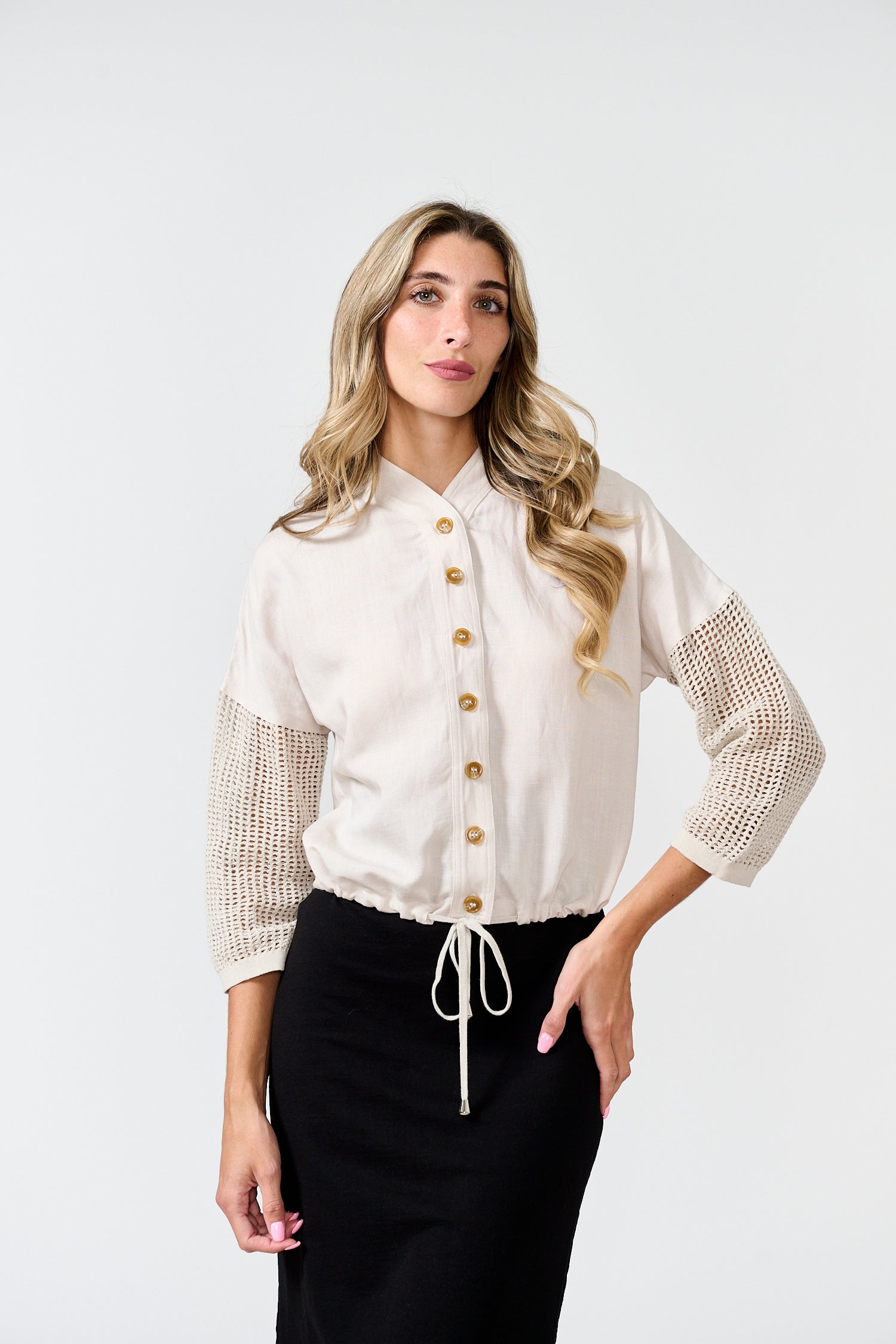 PARCELLE CROCHET SLEEVE DRAWSTRING TOP