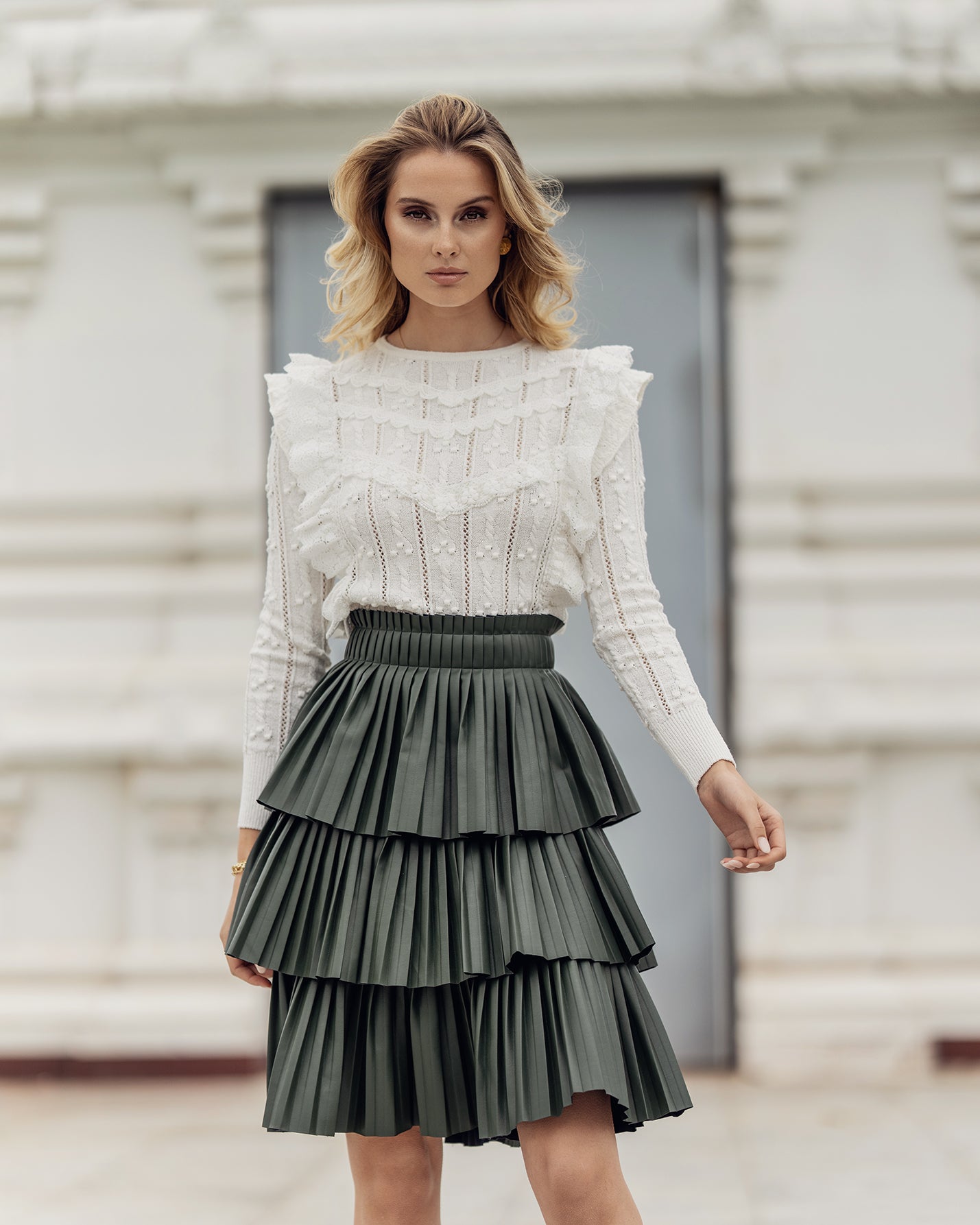 ELLIE MAKIR LEATHER PLEATED SKIRT