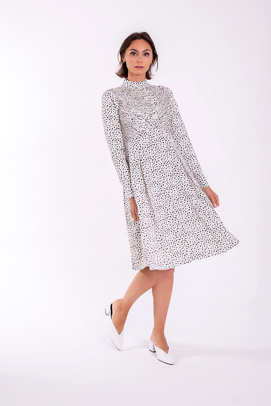 CONCEPT PLEATED PRINTED BIB DRESS