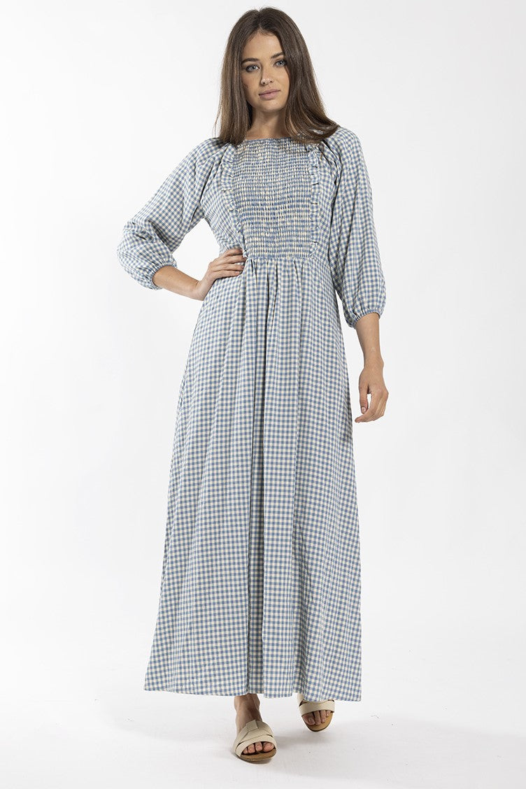 CONCEPT GINGHAM SMOCK FRONT MIDI DRESS