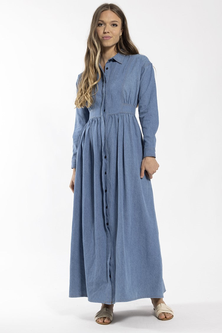 CONCEPT WAISTED DENIM SHIRT DRESS