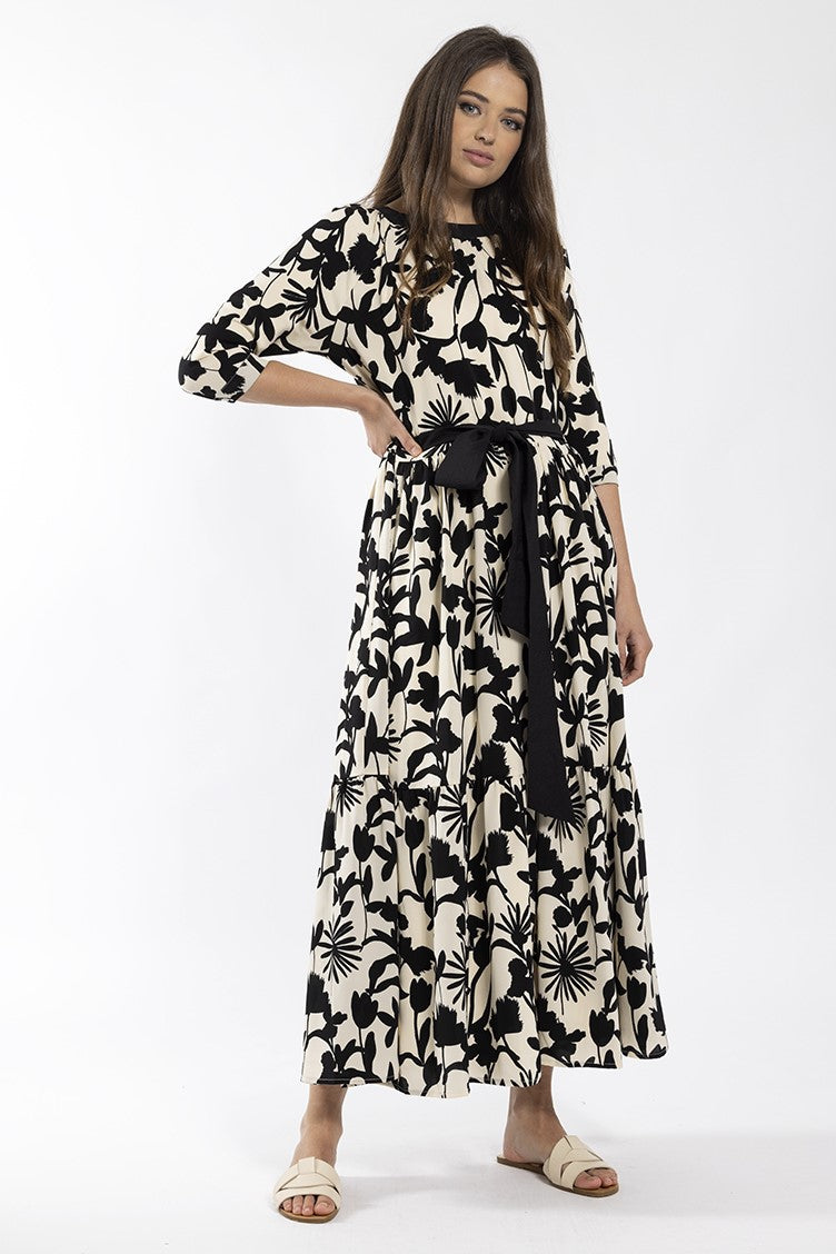 CONCEPT FLORAL SQUARE NECK MIDI