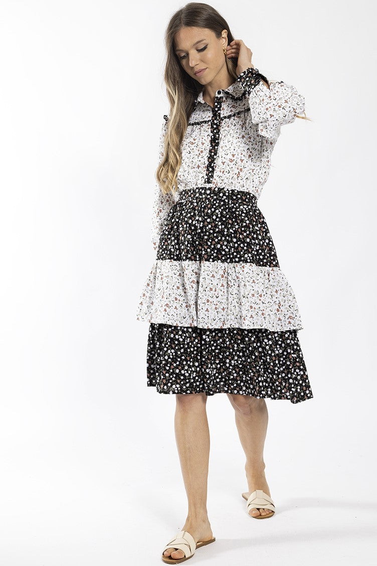 CONCEPT COMBO PRINT FLORAL LAYERED SKIRT