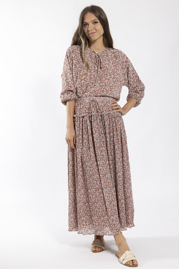 CONCEPT MINI PLEATED FLORAL MIDI SKIRT