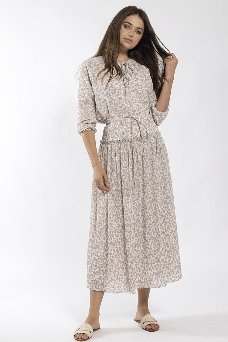 CONCEPT MINI PLEATED FLORAL MIDI SKIRT