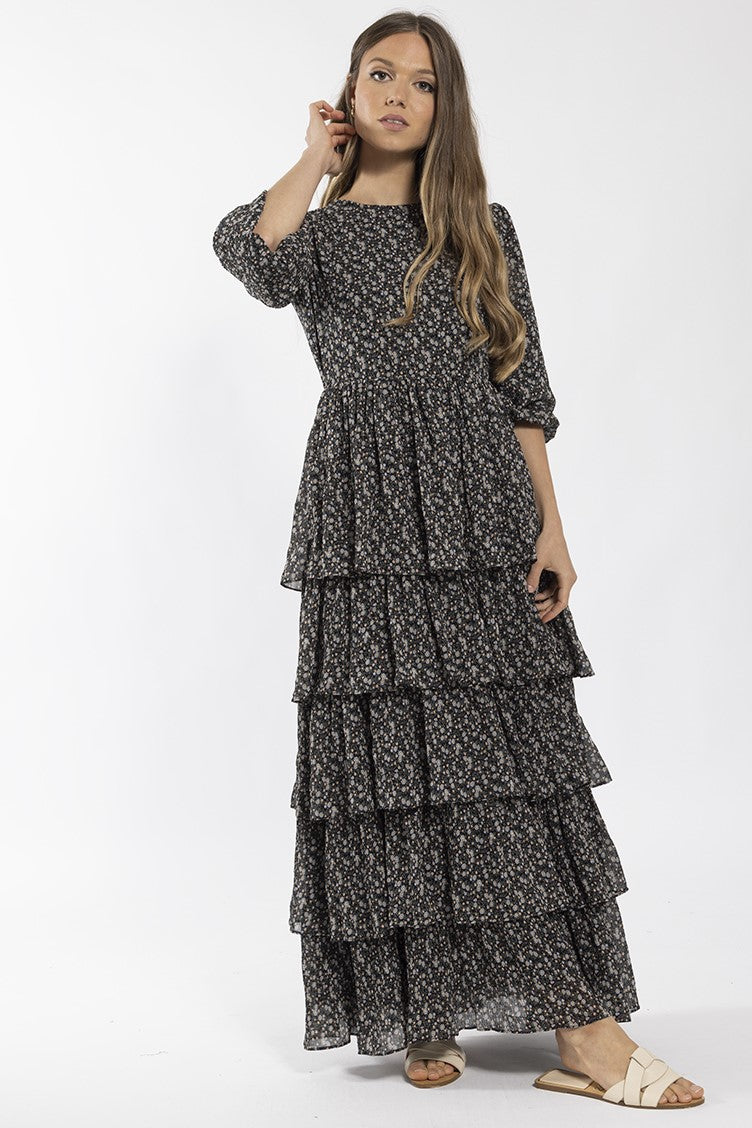 CONCEPT FLORAL RUFFLE TIER MAXI DRESS