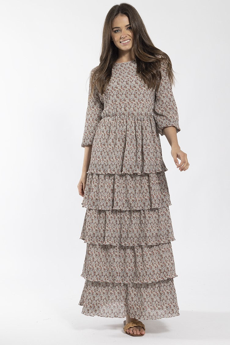 CONCEPT FLORAL RUFFLE TIER MAXI DRESS