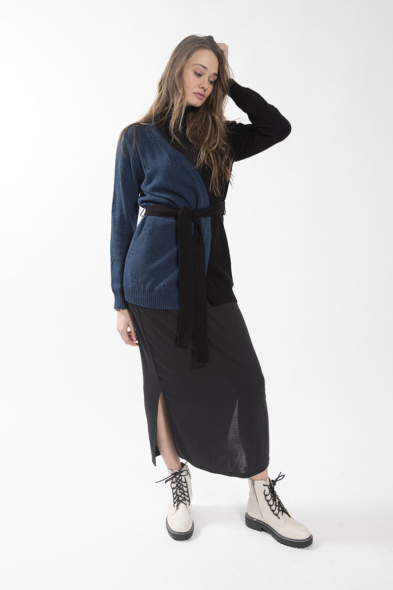 CONCEPT COLORBLOCK POINTELLE CARDI