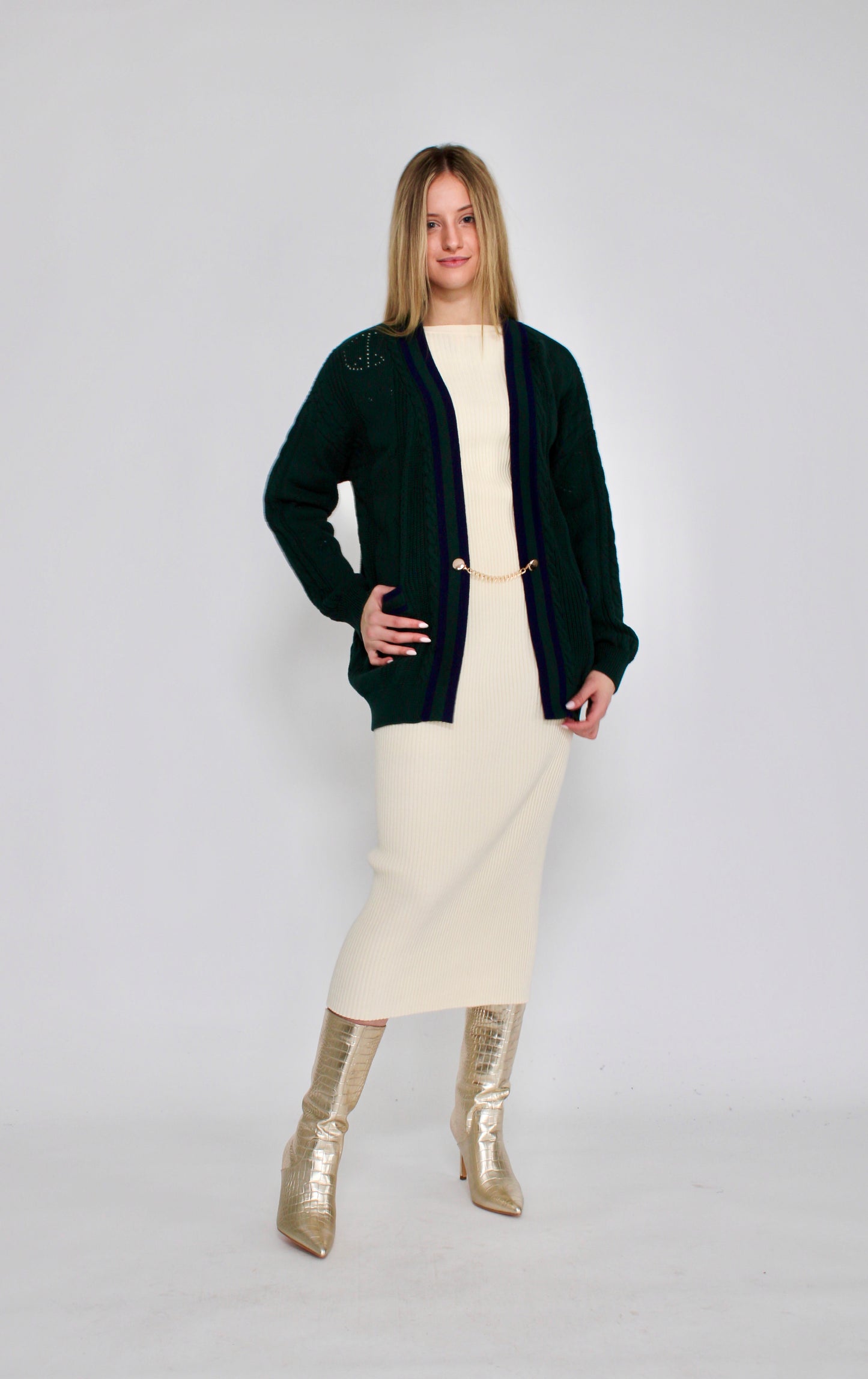 CONCEPT POINTELLE CHAIN CARDI