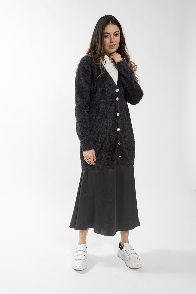 CONCEPT VINTAGE BUTTON FUZZY CARDI