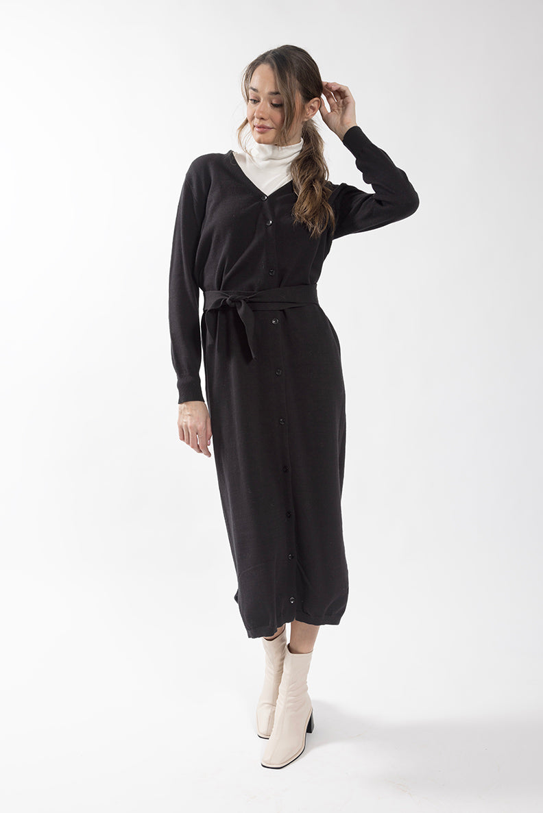 CONCEPT BELTED CARDI MIDI DRESS