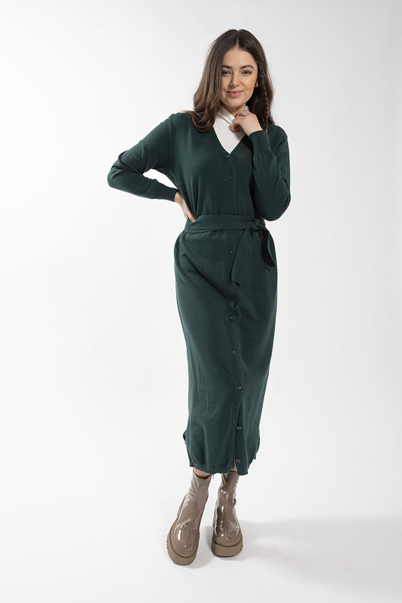 CONCEPT BELTED CARDI MIDI DRESS