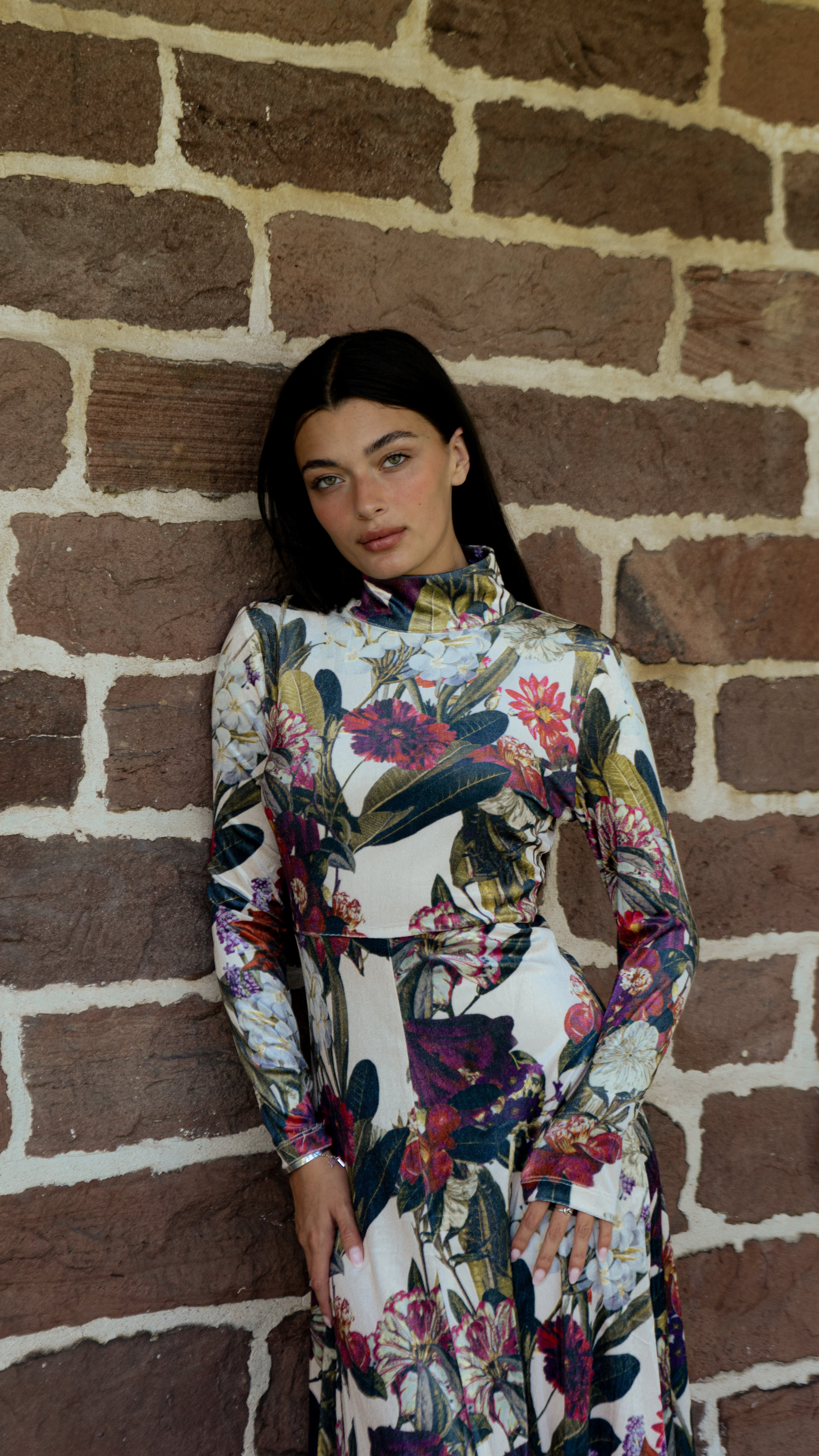 WRONG SIDE OF RIGHT VELOUR FLORAL PRINTED DRESS