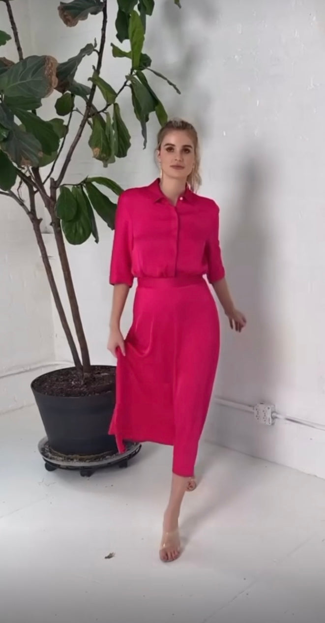 THIRD MIDI ELASTIC WAIST SHIRTDRESS