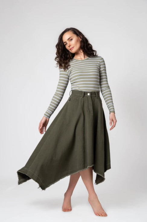 IN:05 ASYMMETRICAL FRINGE SKIRT
