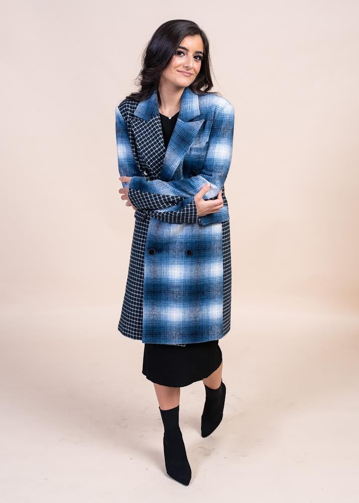 ROSE MIXED MEDIA PLAID COAT