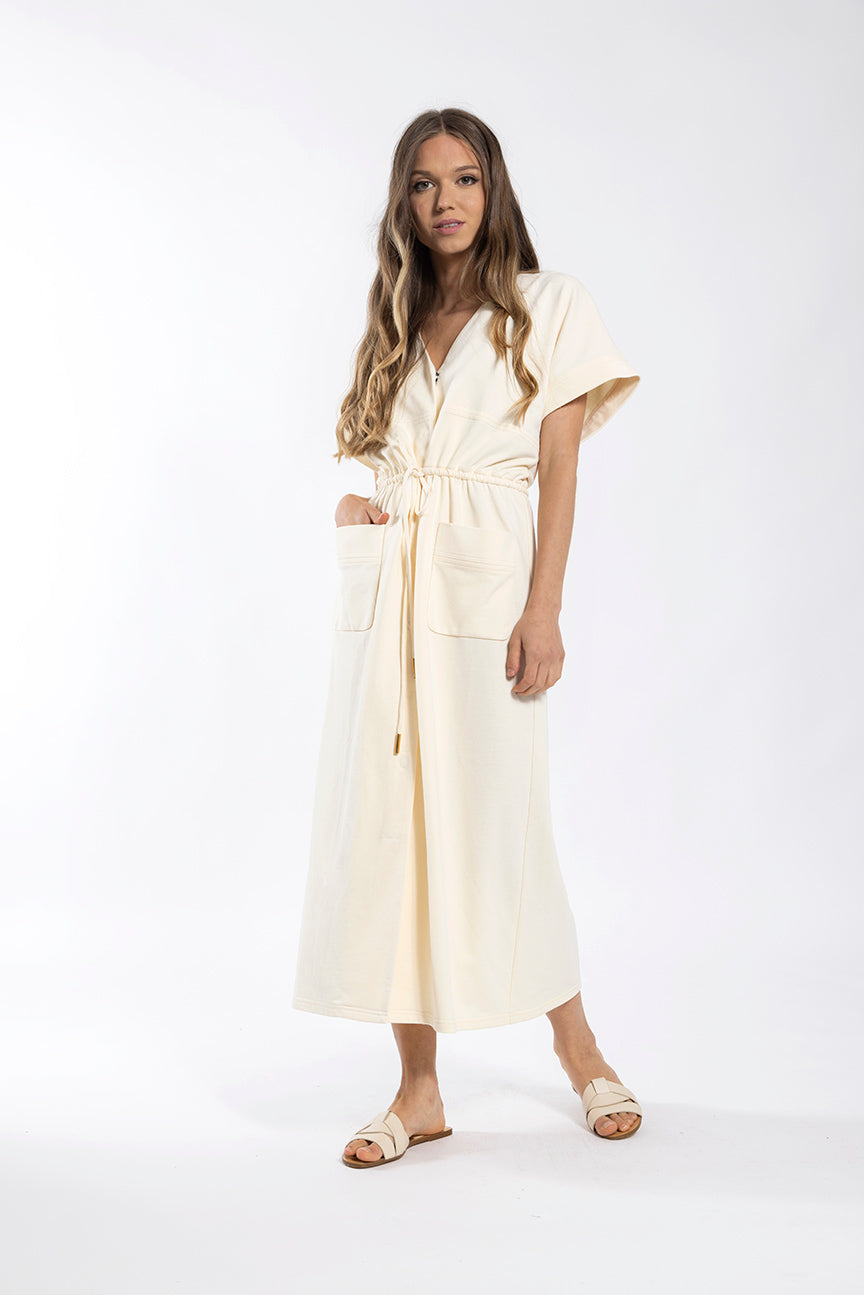 LATITUDE SLEEVELESS BUTTON DOWN SWEATSHIRT DRESS