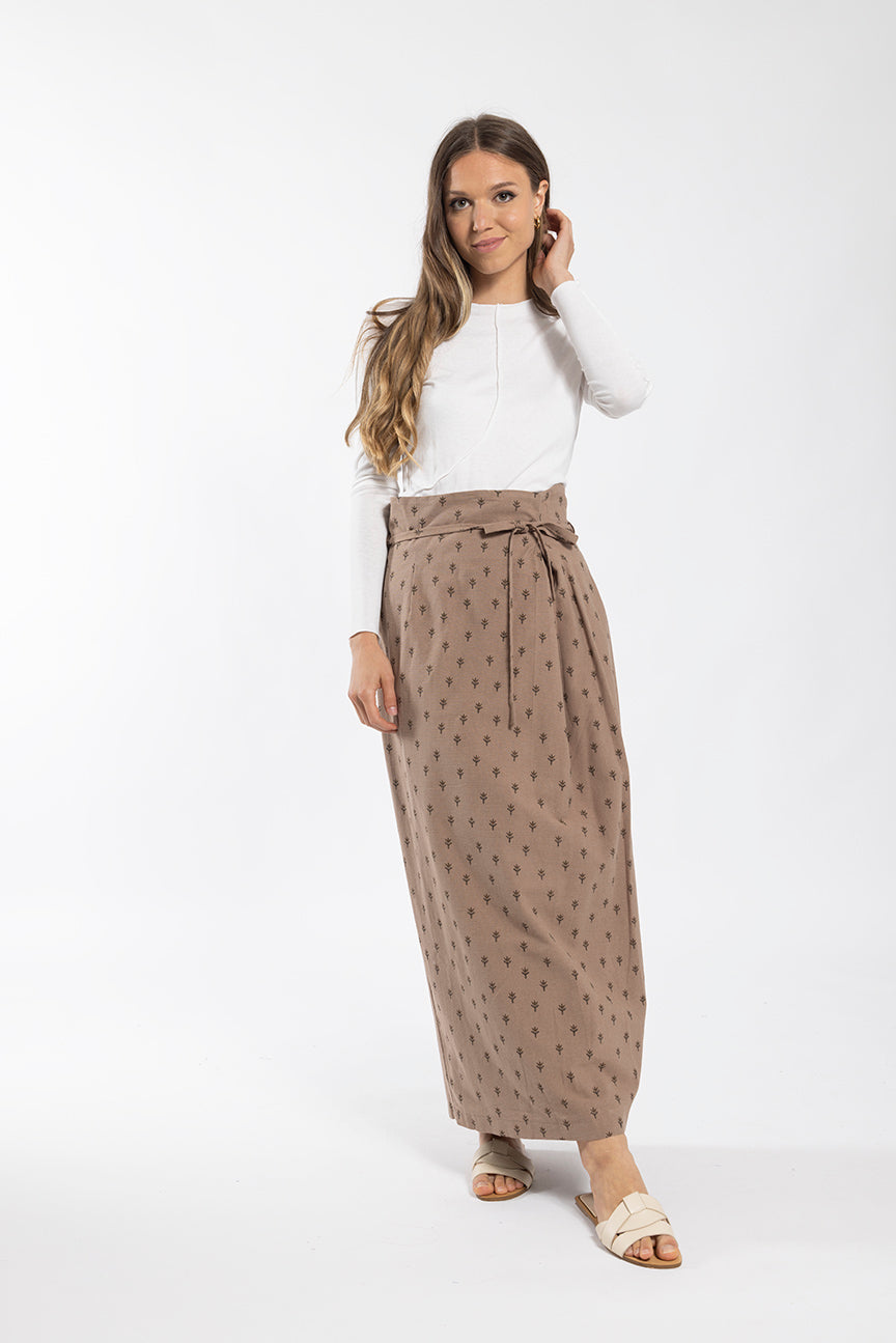 LATITUDE FLORAL LINEN WRAP SKIRT