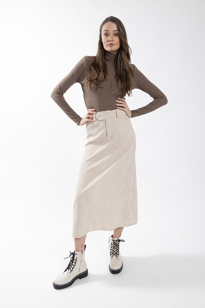 LATITUDE CORDUROY MIDI SKIRT