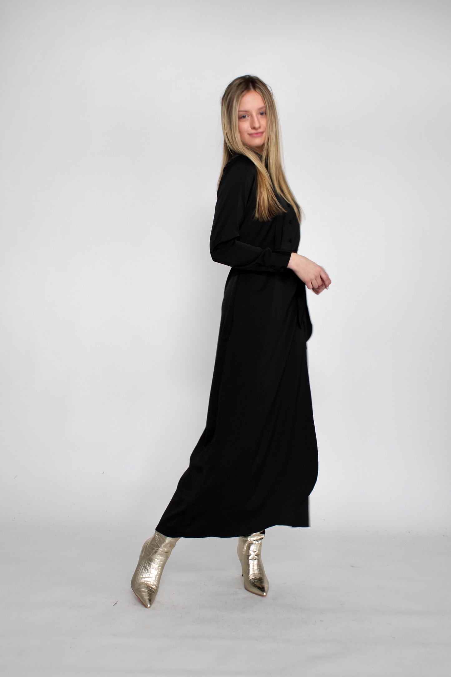 LATITUDE SILKY SIDE TIE MIDI DRESS