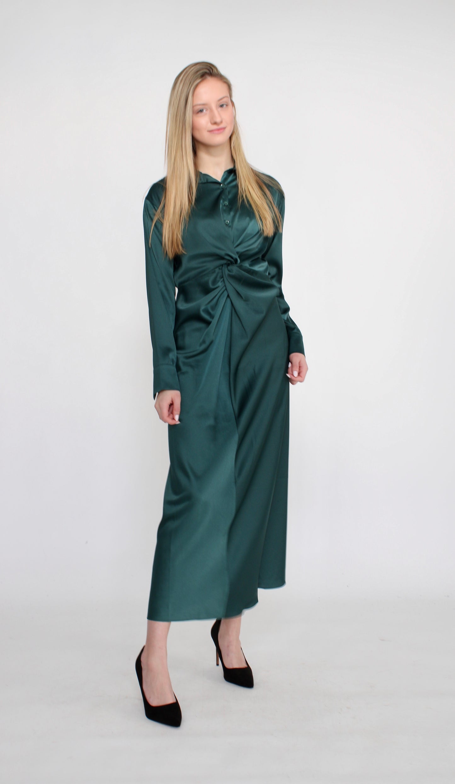 LATITUDE SILKY TWIST DETAIL MIDI DRESS