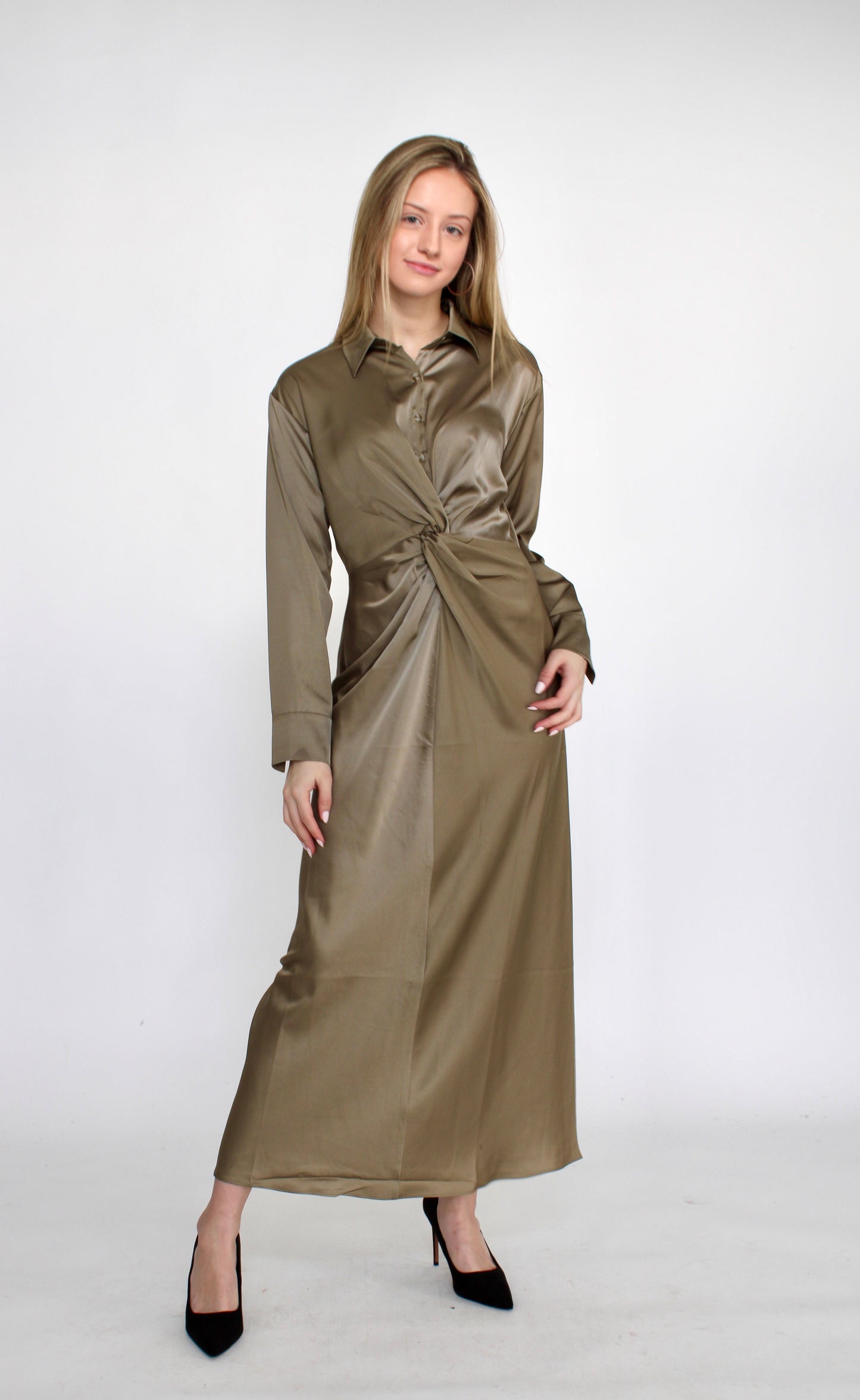 LATITUDE SILKY TWIST DETAIL MIDI DRESS