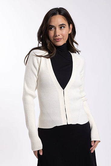 LATITUDE Hidden Closure Ribbed Cardigan