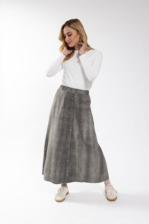 LATITUDE Washed Linen Button Front Skirt