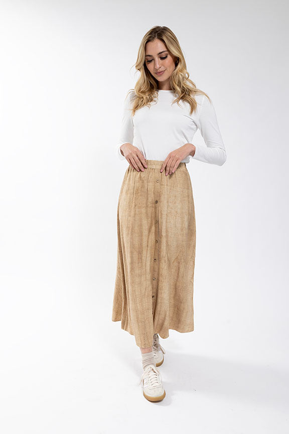 LATITUDE Washed Linen Button Front Skirt