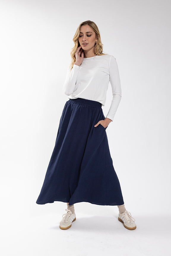 LATITUDE Elastic Waist Gauze Circle Skirt