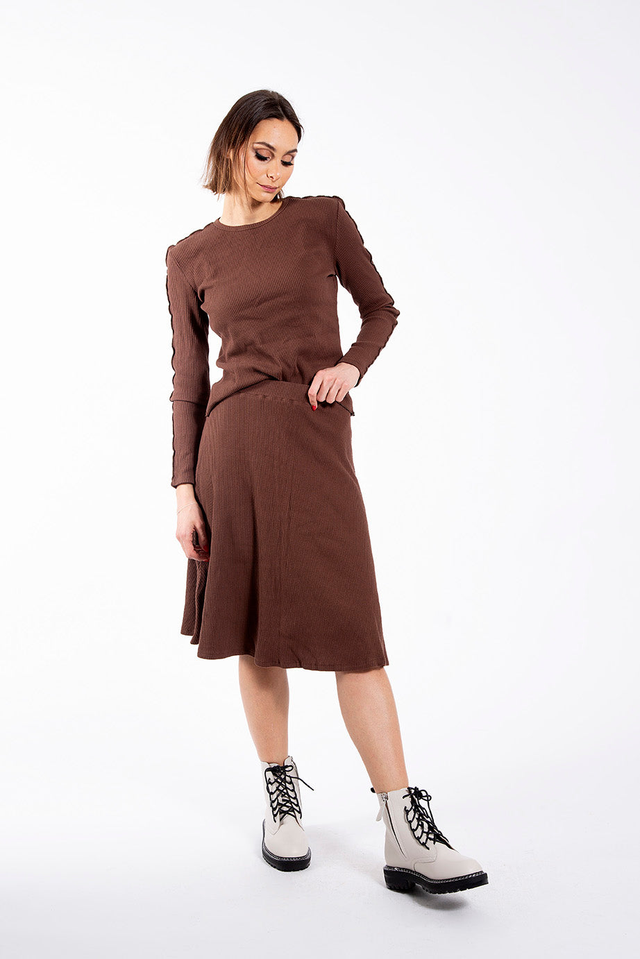 MONN RUFFLE EDGE RIBBED TOP