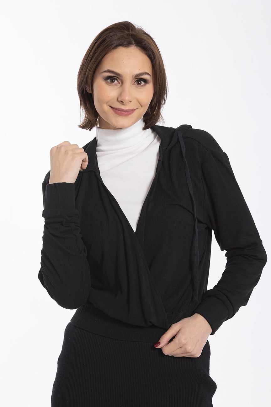 MONN RIBBED CROSSOVER HOODIE