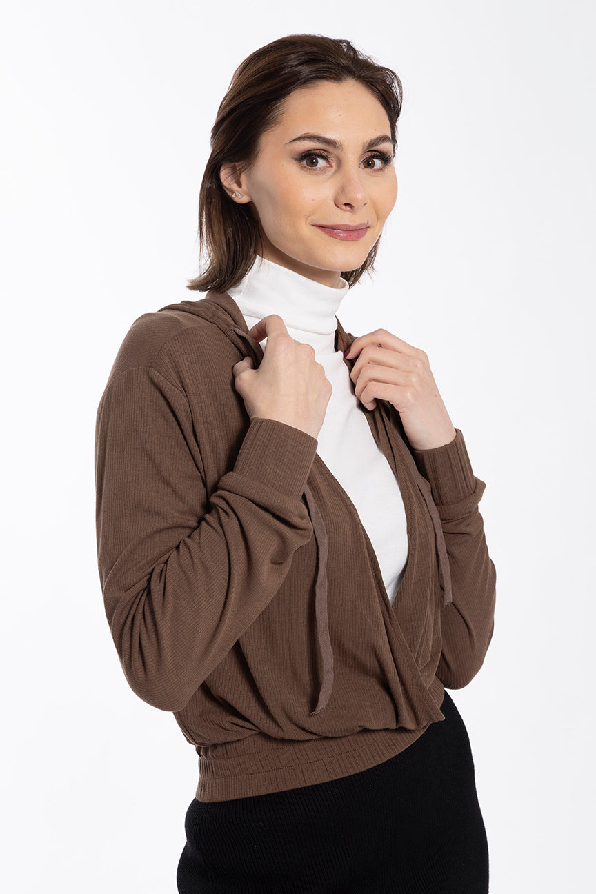MONN RIBBED CROSSOVER HOODIE