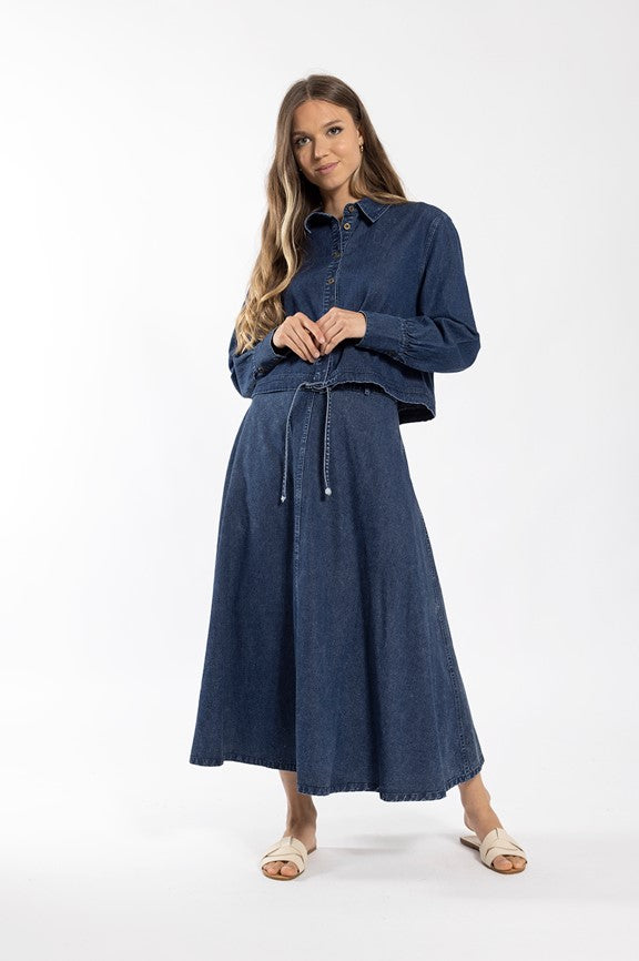 MONN DENIM A LINE MIDI SKIRT