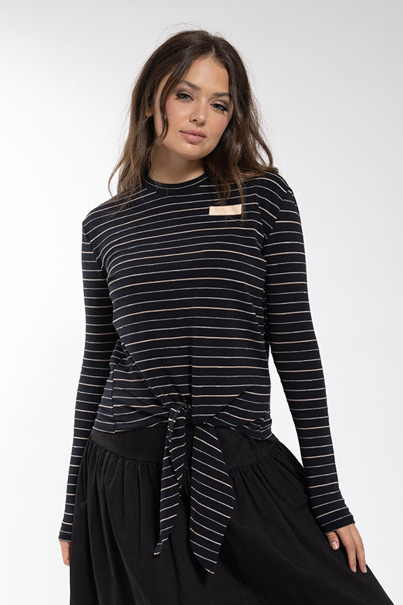 MONN Raised Striped Tie Front Tee