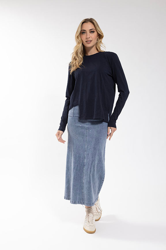 MONN Stretch Denim A-Line Skirt