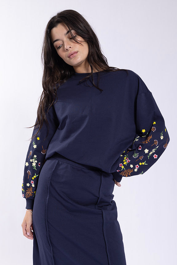 Monn Embroidered Floral Sleeve Sweatshirt